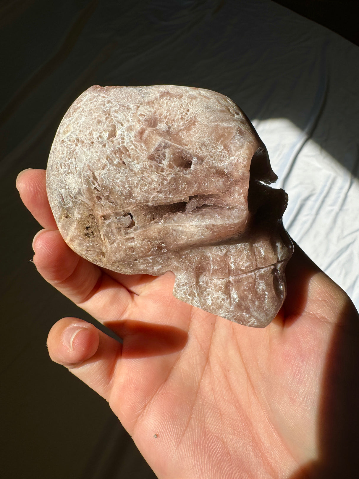 Hand Carved Druzy Pink Amethyst Skull