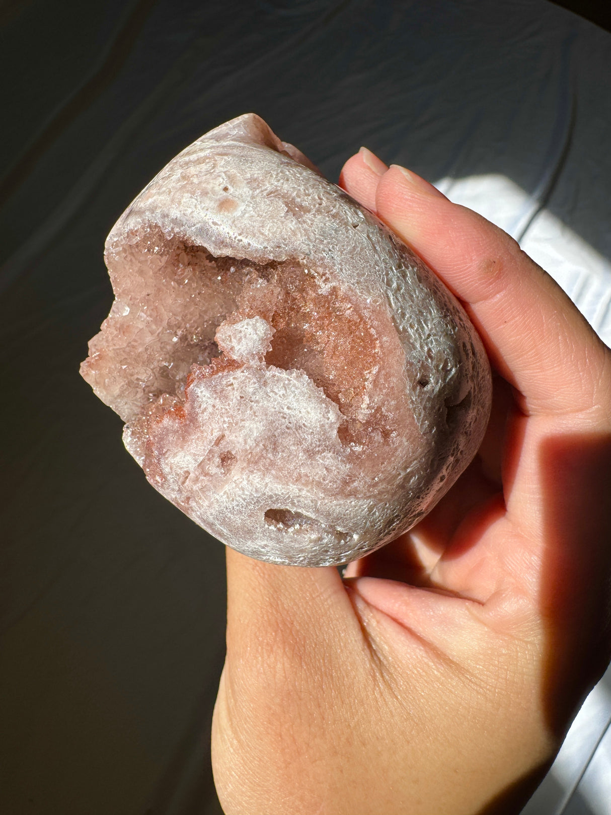 Hand Carved Druzy Pink Amethyst Skull