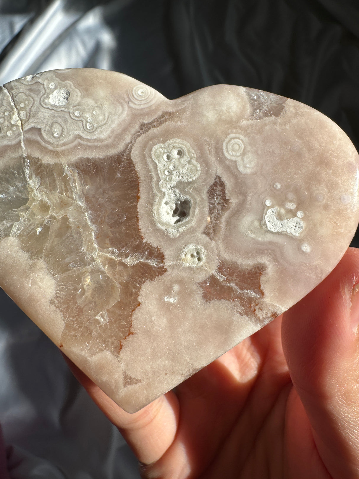 Flower Agate Heart with Quartz (Imperfect)