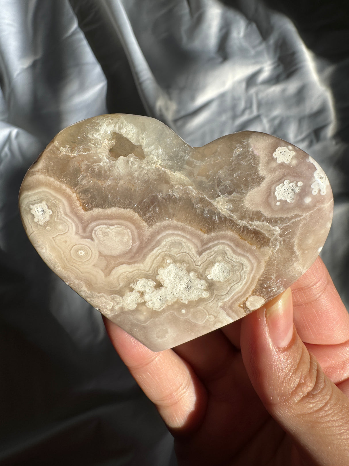 Flower Agate Heart with Quartz