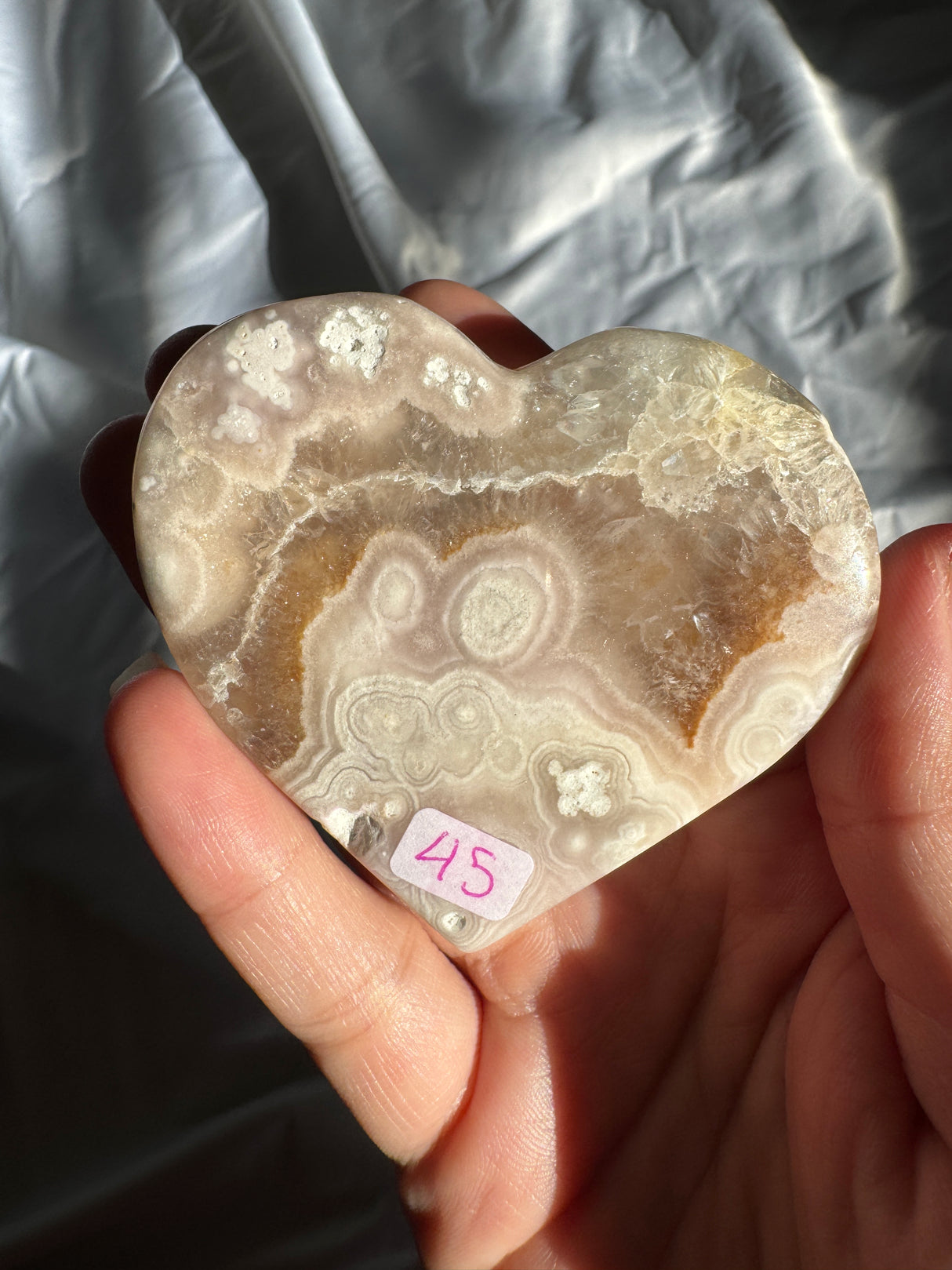 Flower Agate Heart with Quartz