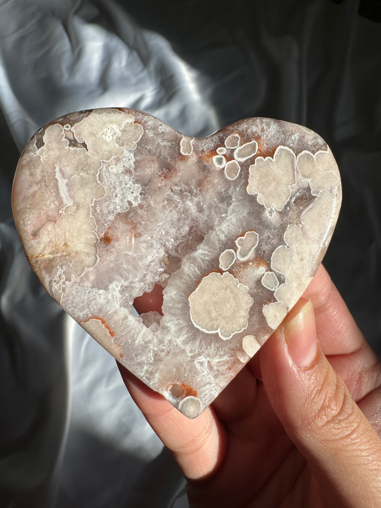 Flower Agate Heart with Quartz