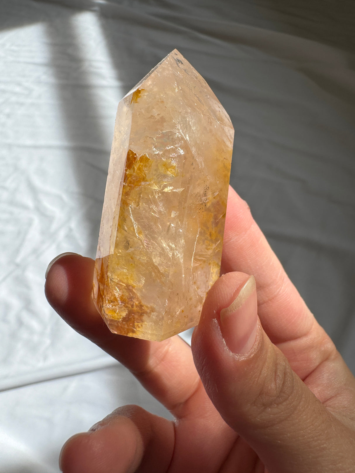 Gemmy Rose Quartz Tower with Golden Healer
