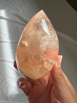 Gemmy Peach Rose Quartz Flame with Golden Healer