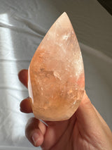 Gemmy Peach Rose Quartz Flame with Golden Healer