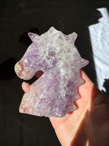 Hand Carved Flower Agate x Amethyst Unicorn (imperfect)
