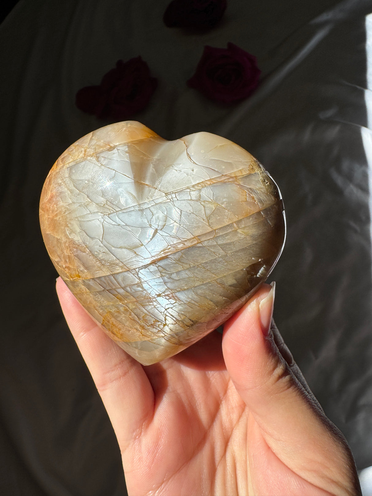 Peach Moonstone Heart with Icey Flash