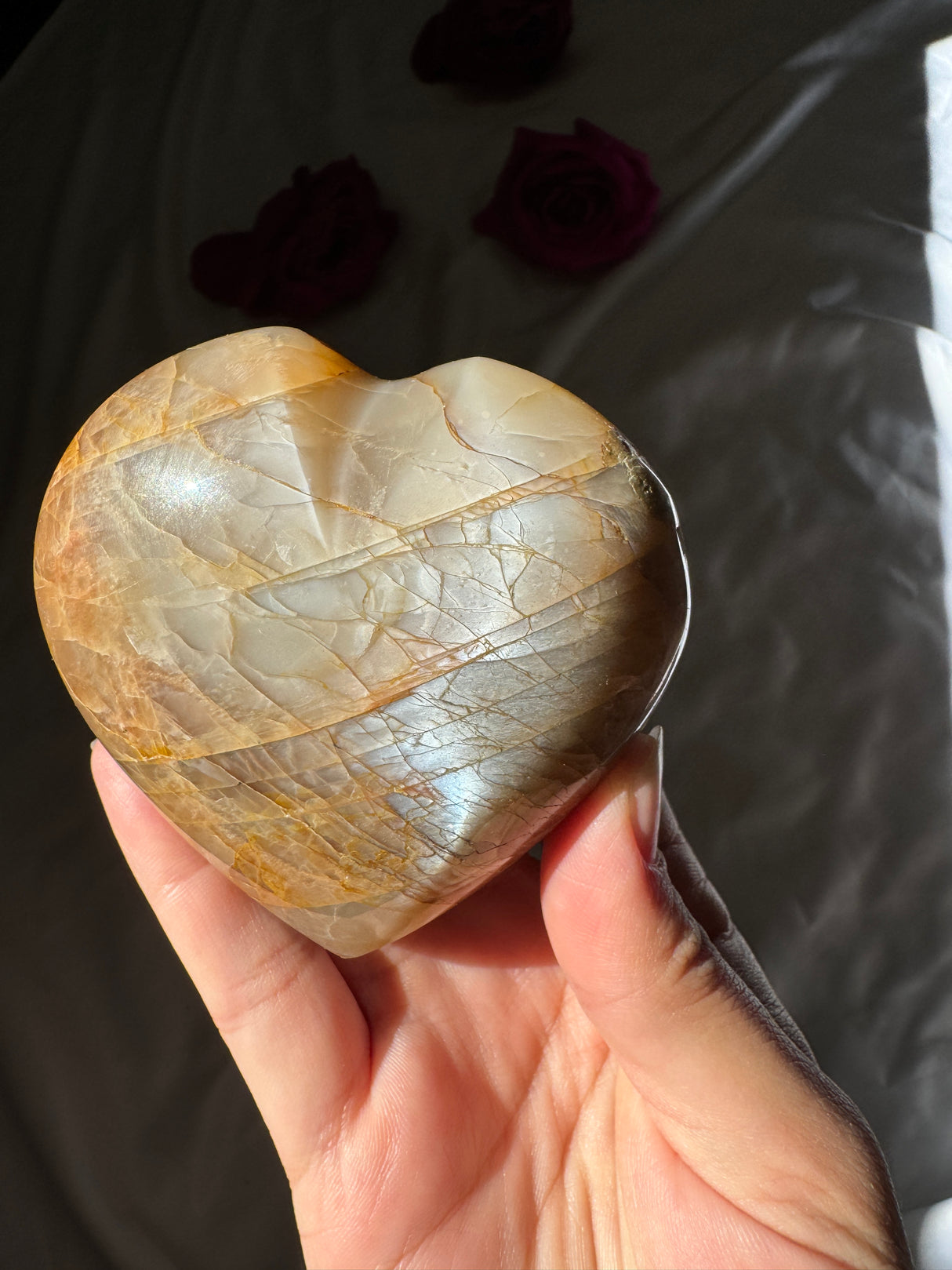 Peach Moonstone Heart with Icey Flash