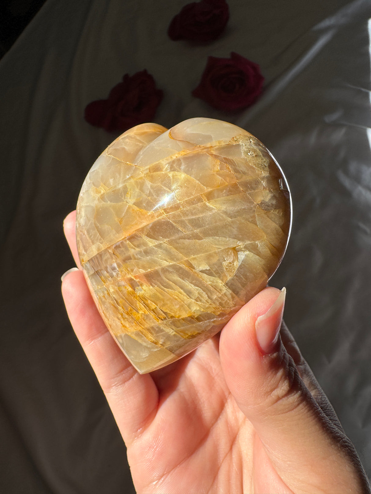 Peach Moonstone Heart with Icey Flash