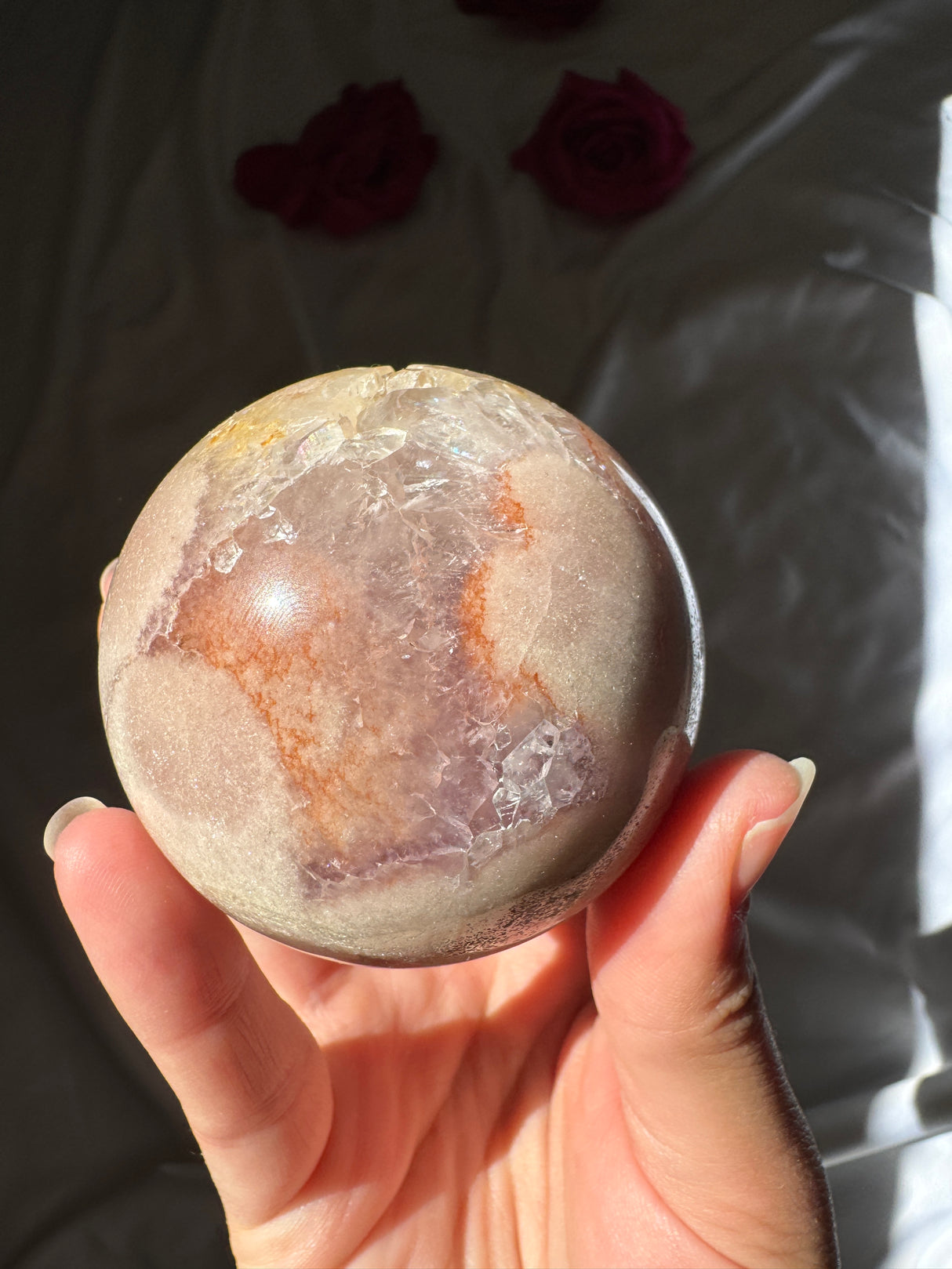 Flower Agate x Pink Amethyst Sphere