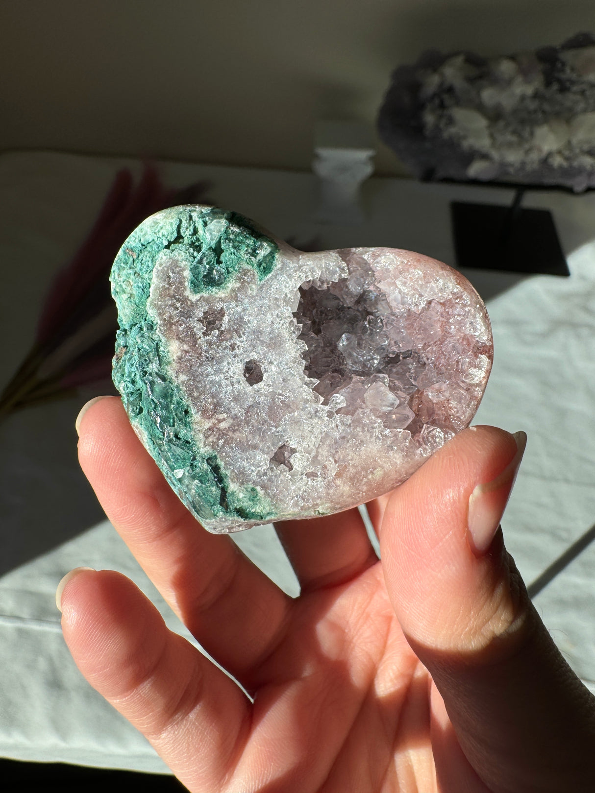 Pink Amethyst Heart with Green Jasper