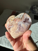 Double Sided Pink Amethyst Heart with Amethyst Veins and Druzy