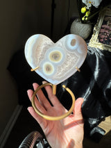 Pastel Blue Agate Heart on stand