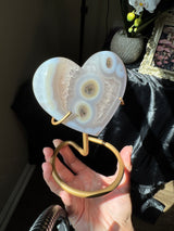 Pastel Blue Agate Heart on stand