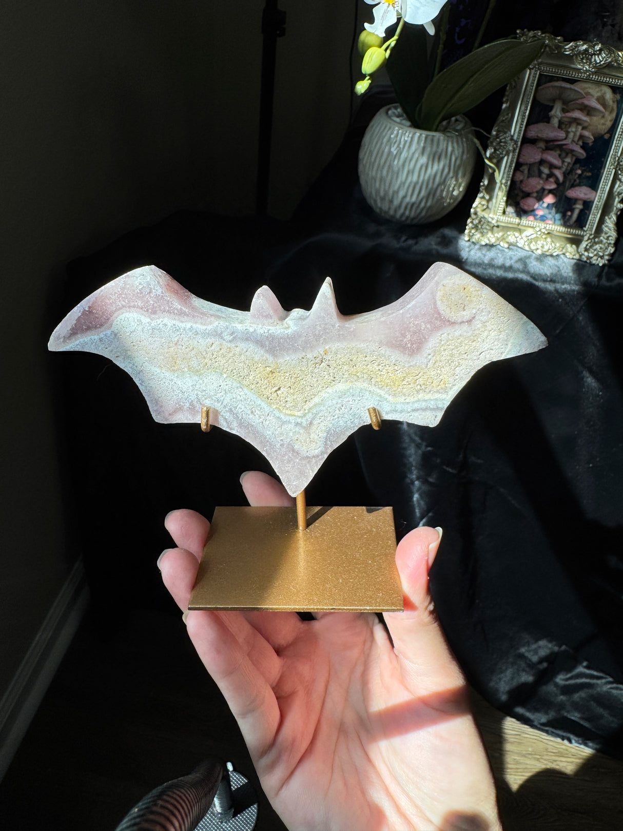 Pink Amethyst Bat on stand