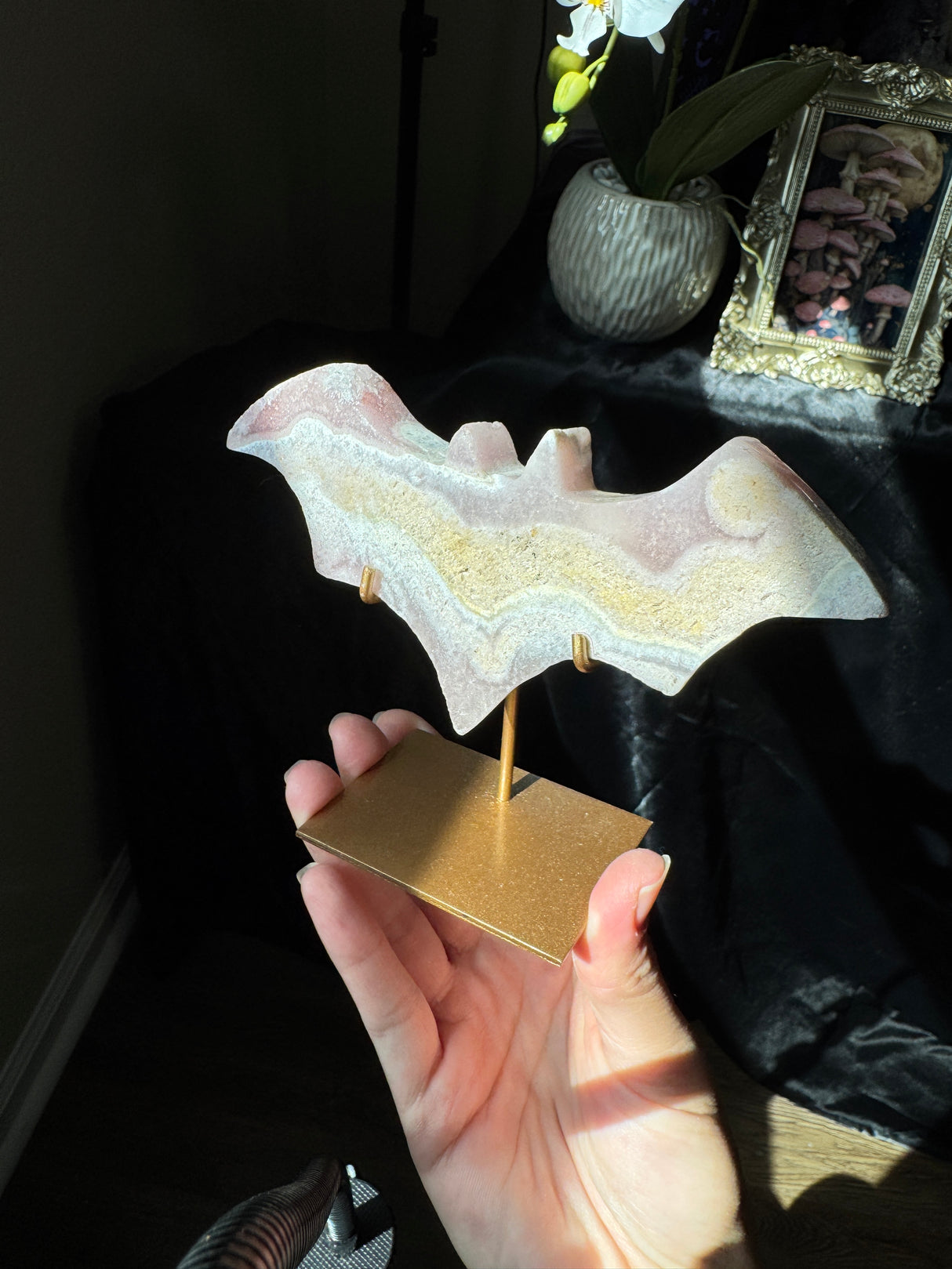 Pink Amethyst Bat on stand