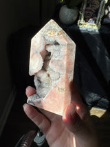 Pink Amethyst x Smoky Quartz Tower with Druzy pockets