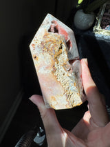 Pink Amethyst x Smoky Quartz Tower with Druzy pockets