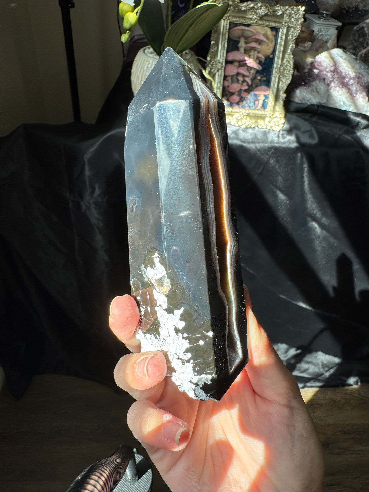 Druzy Black Agate Tower