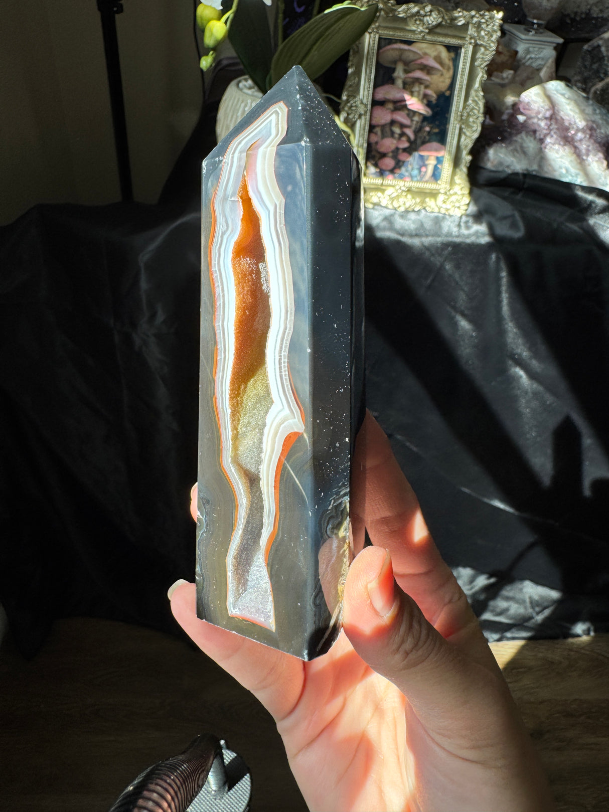 Druzy Black Agate Tower