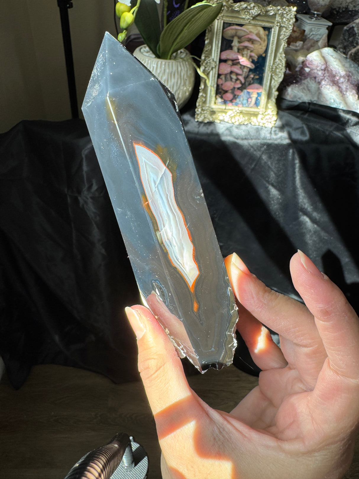 Druzy Black Agate Tower