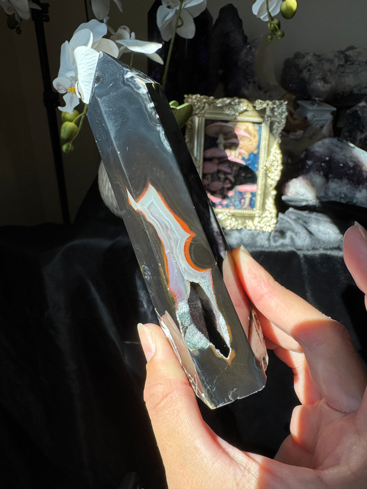 Druzy Black Agate Tower