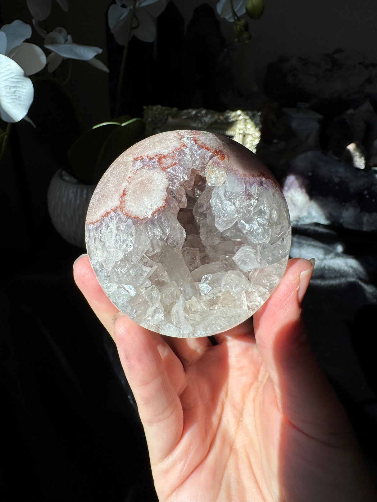 Pink Amethyst Sphere with Quartz Points