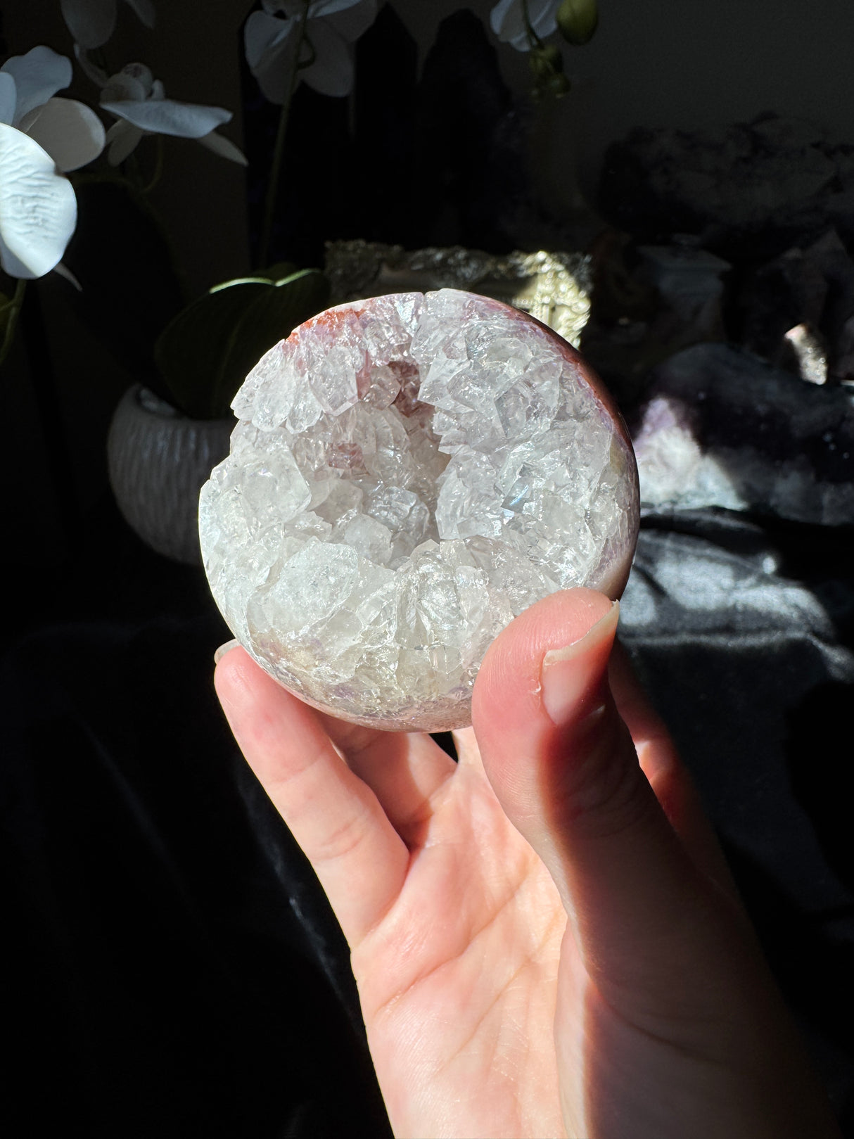 Pink Amethyst Sphere with Quartz Points