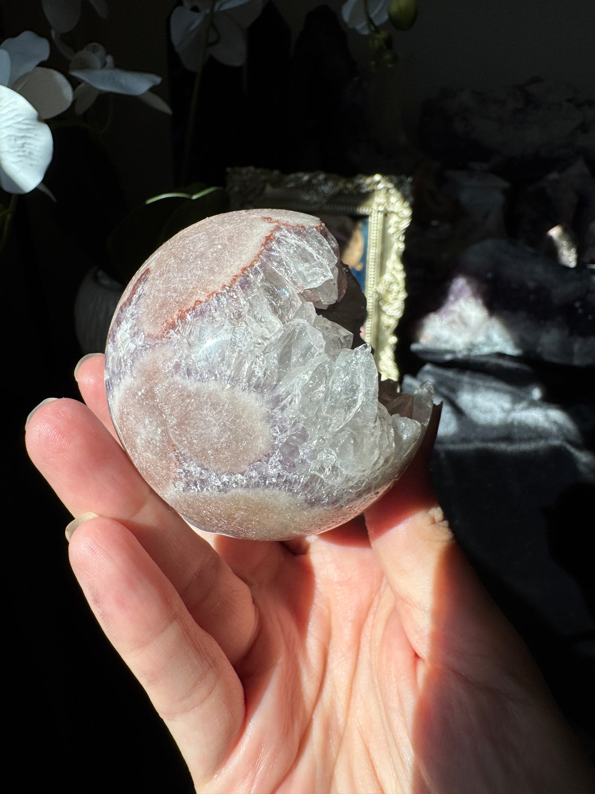 Pink Amethyst Sphere with Quartz Points