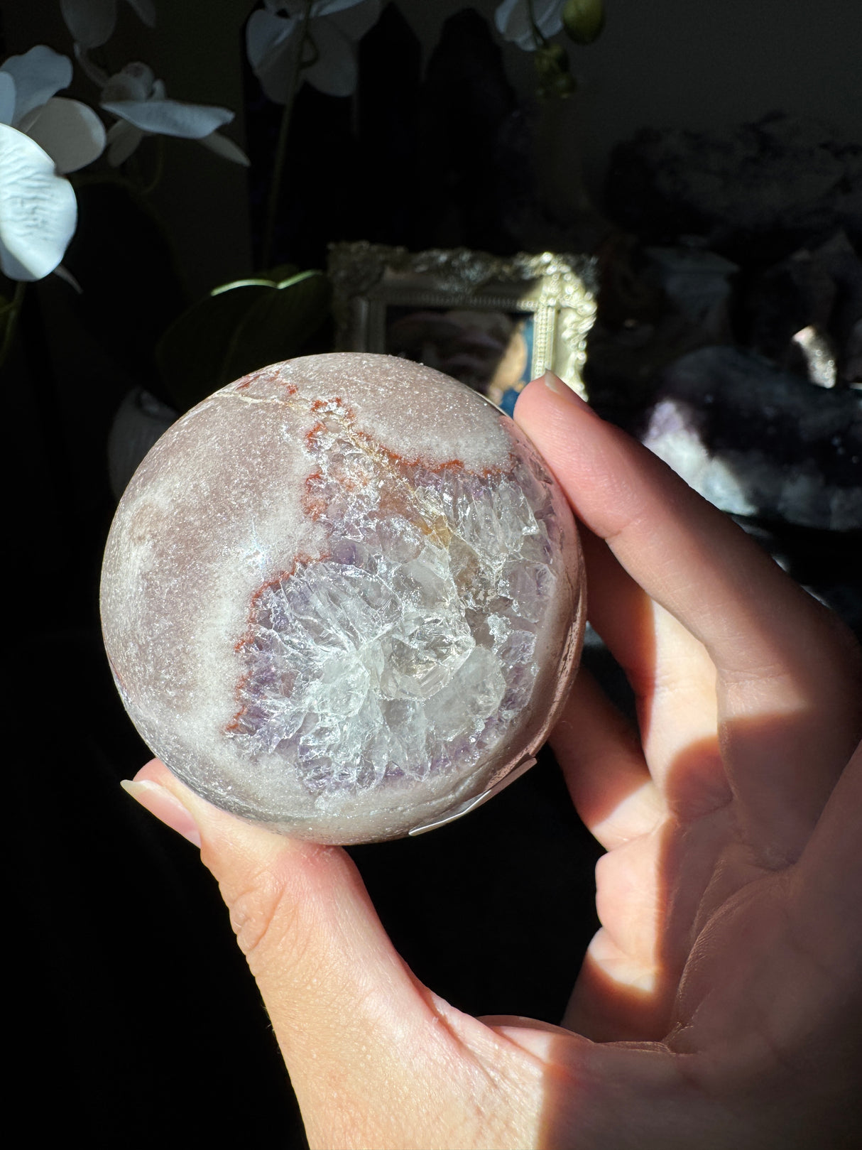 Pink Amethyst Sphere with Quartz Points