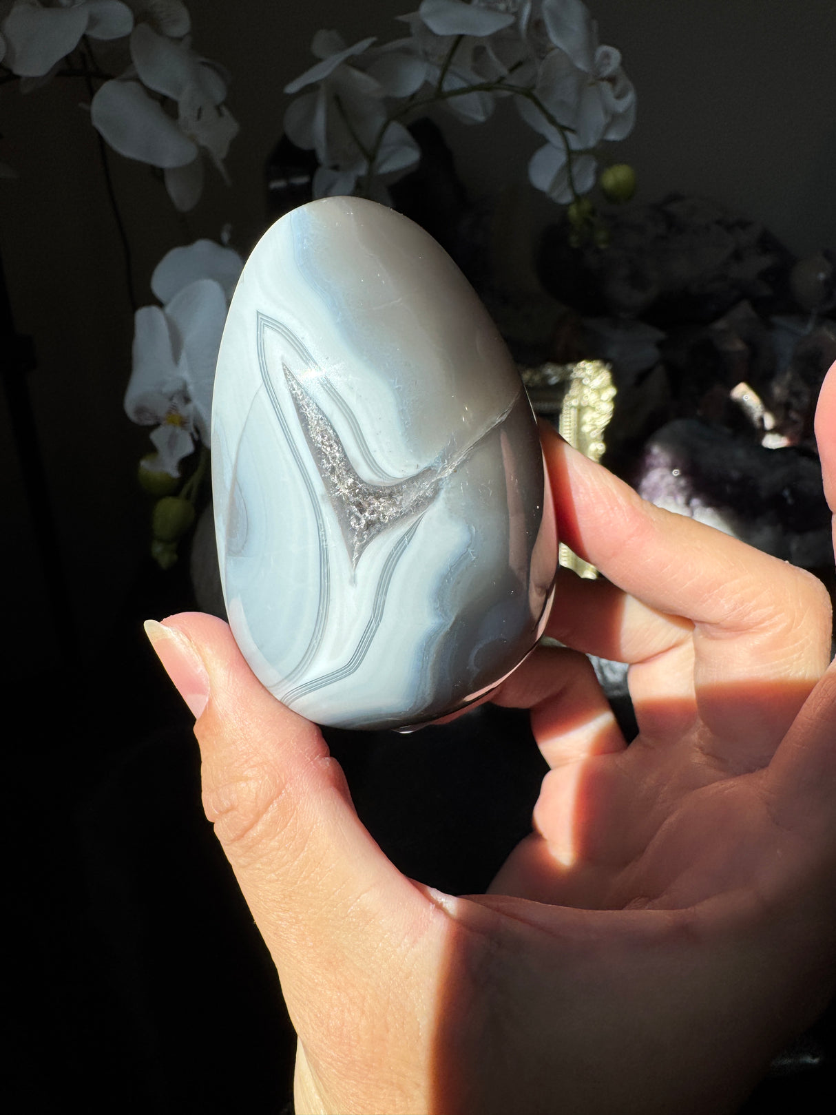 Smoky Blue Banded Agate Egg