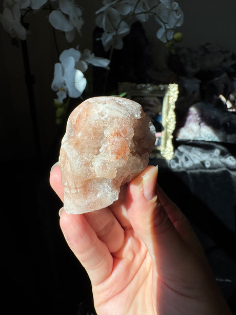 Mini Hand Carved Pink Amethyst Skull