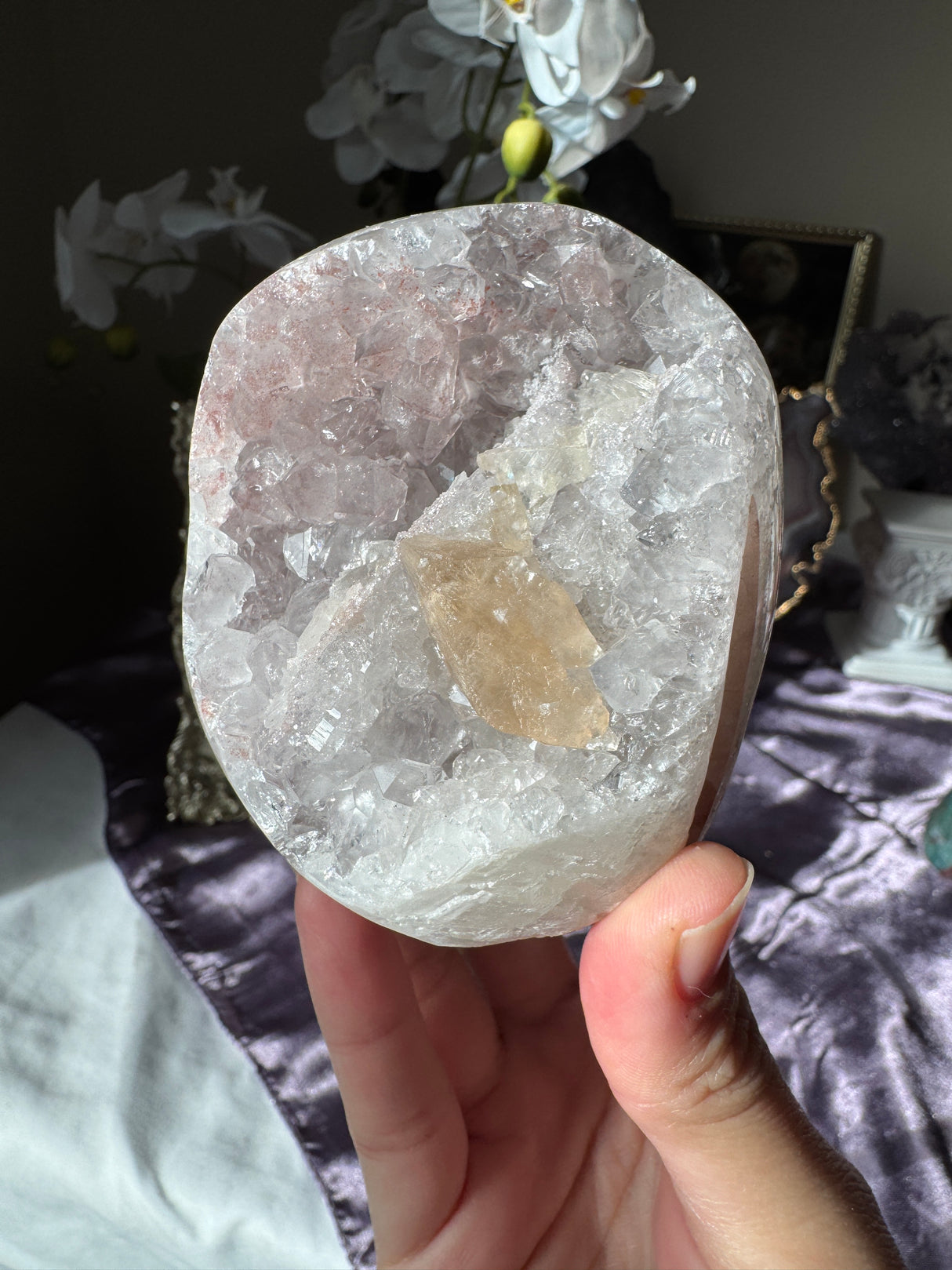 Pastel Pink Rainbow Amethyst Free Form with Calcite