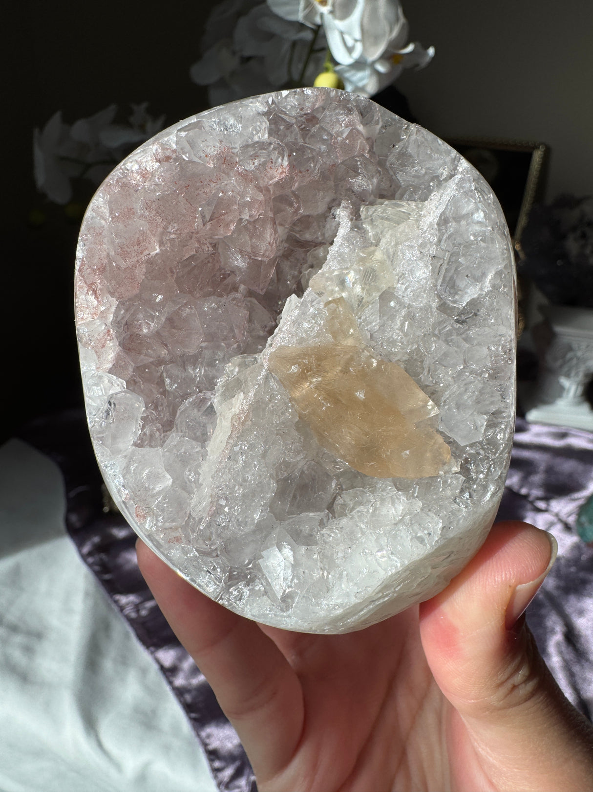 Pastel Pink Rainbow Amethyst Free Form with Calcite