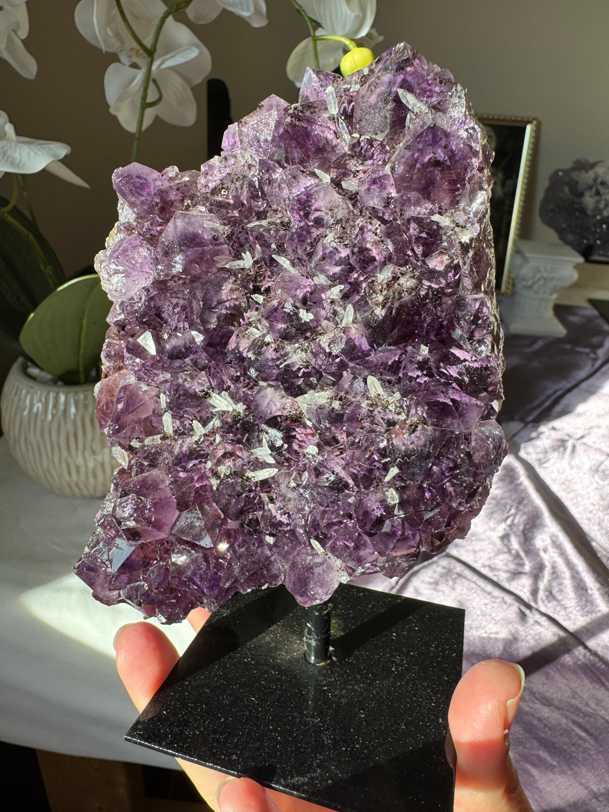 Amethyst Cluster with Druzy Calcite Points