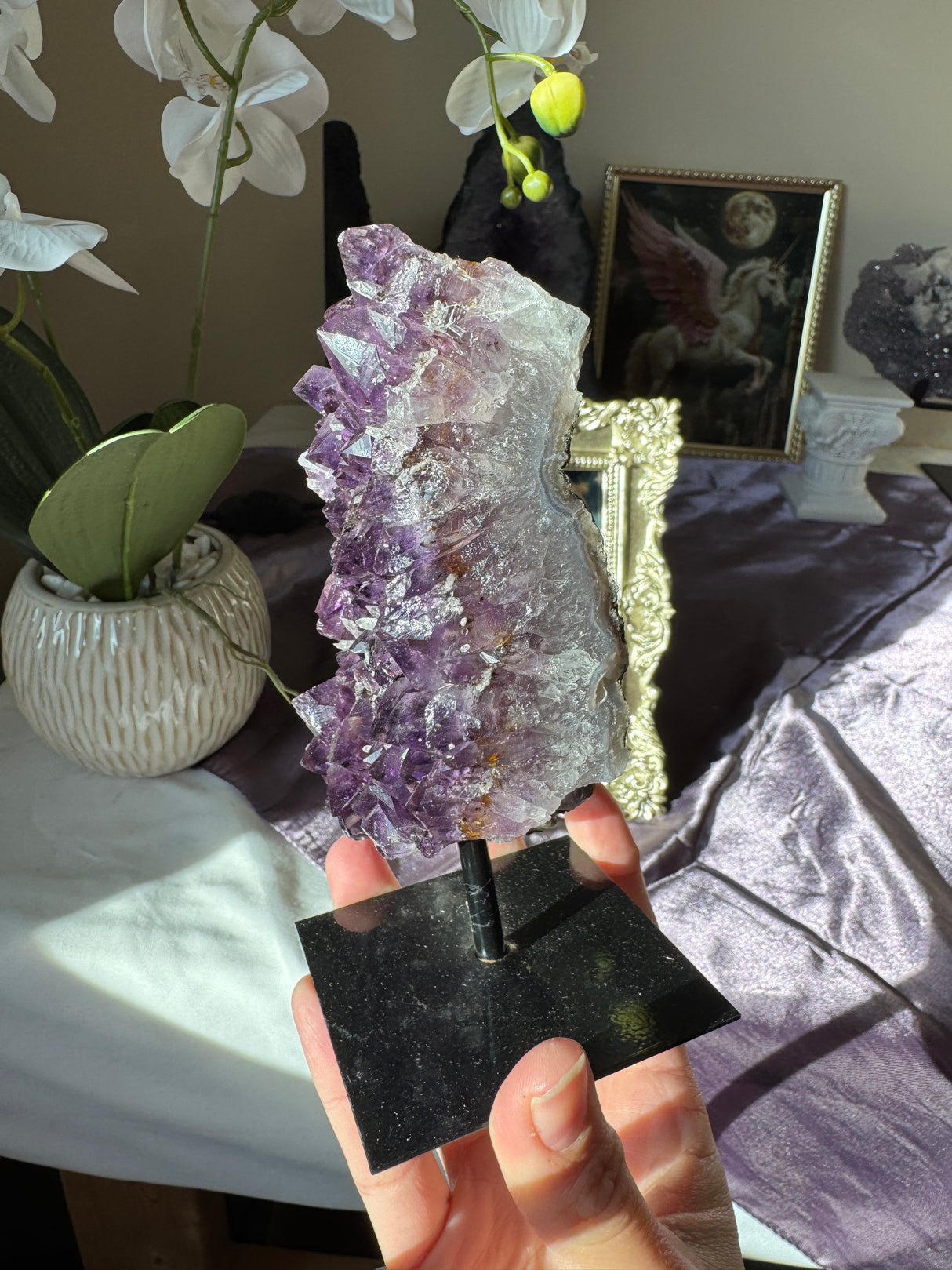 Amethyst Cluster with Druzy Calcite Points