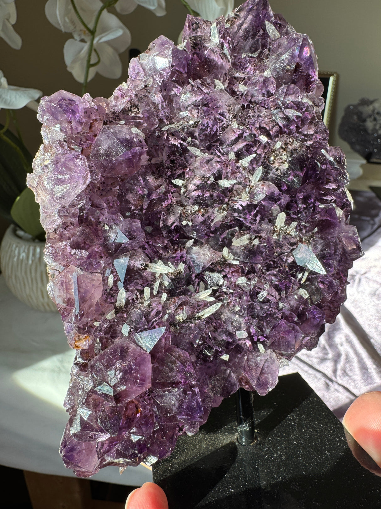 Amethyst Cluster with Druzy Calcite Points