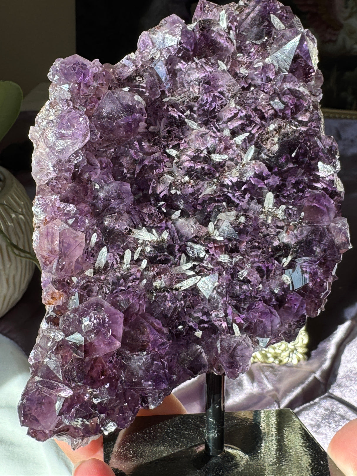 Amethyst Cluster with Druzy Calcite Points