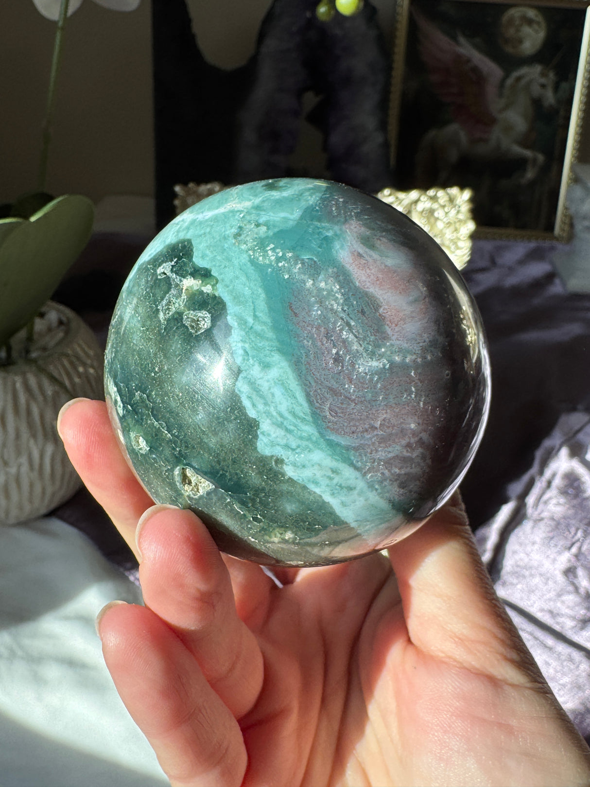 Pink & Teal Sea Jasper Sphere