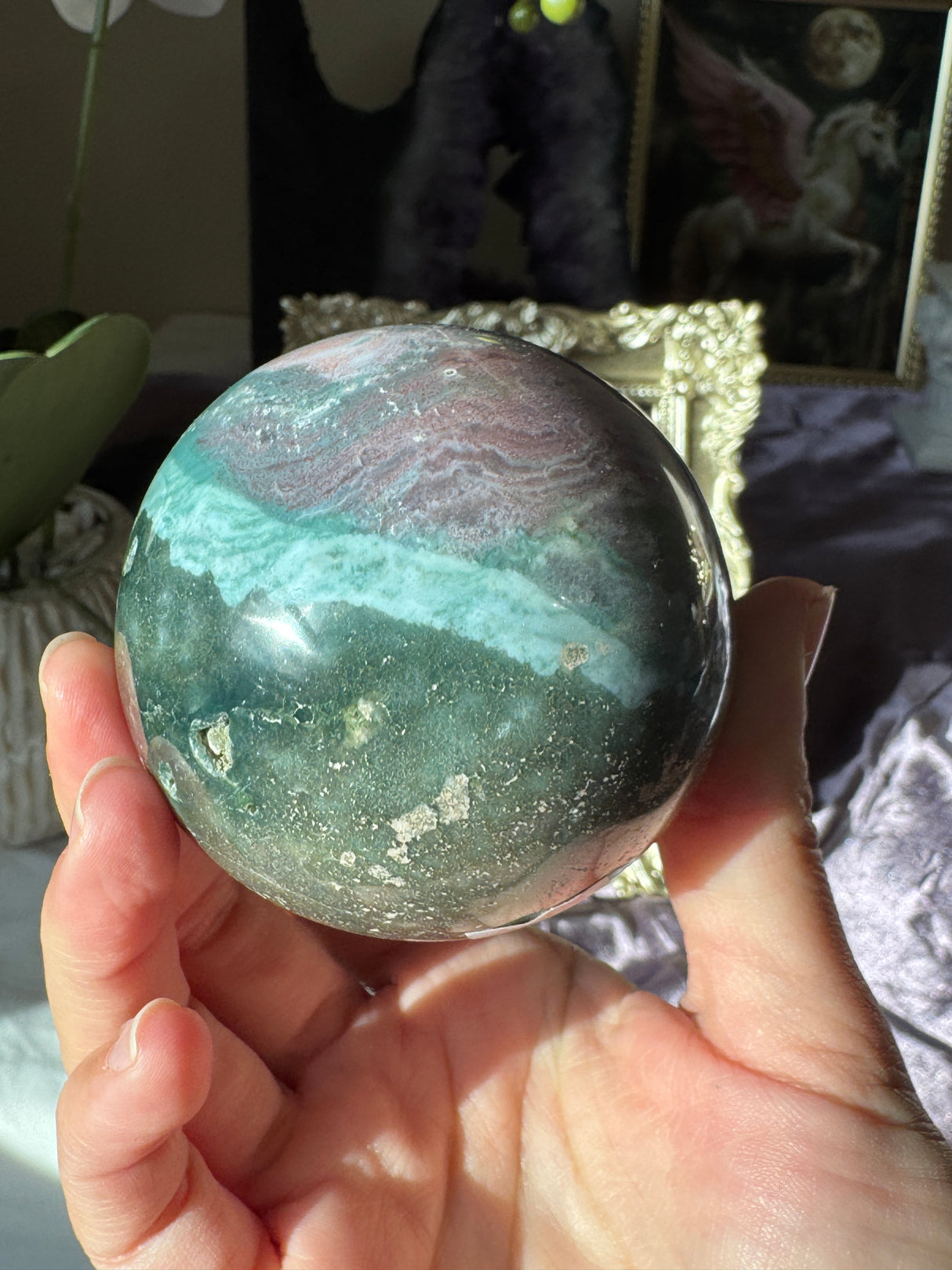 Pink & Teal Sea Jasper Sphere