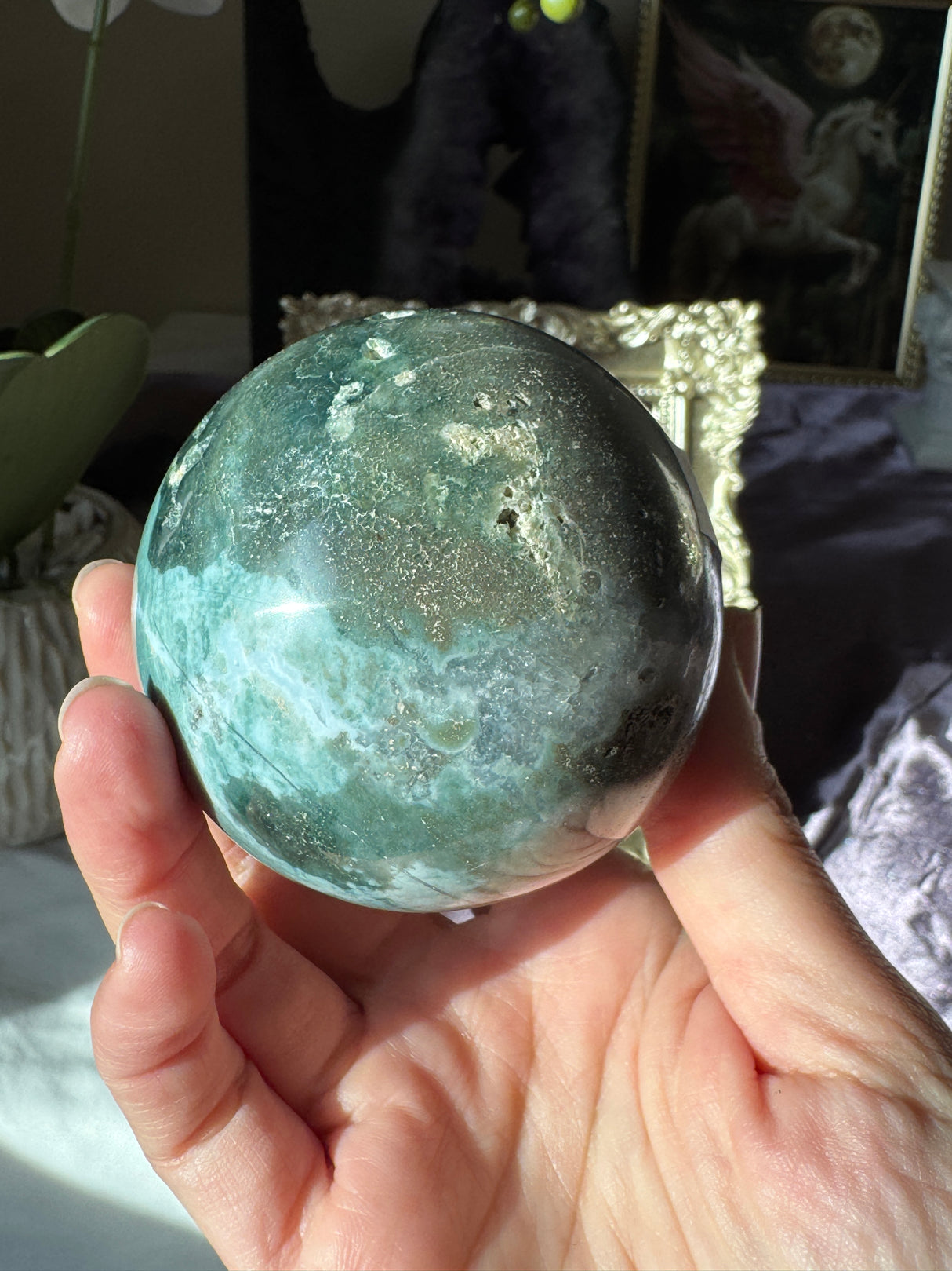 Pink & Teal Sea Jasper Sphere