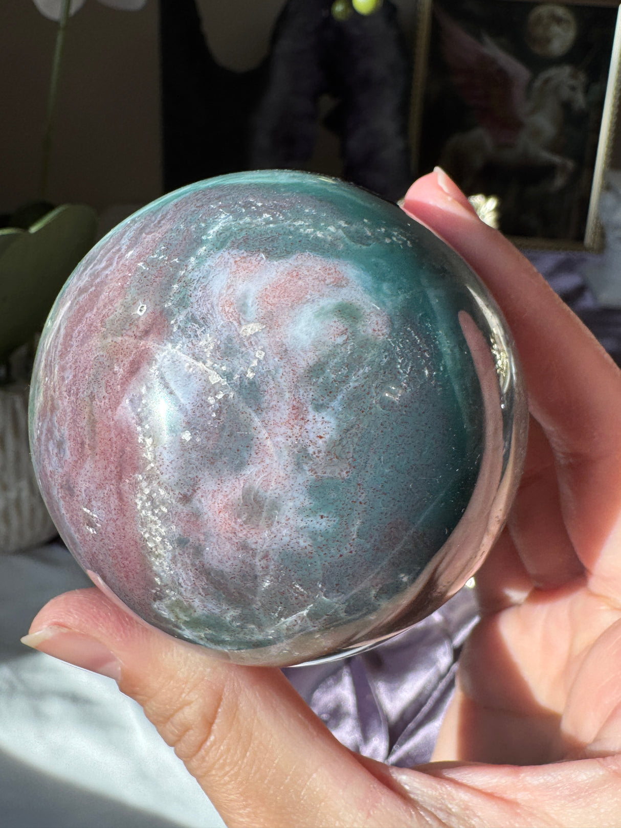 Pink & Teal Sea Jasper Sphere