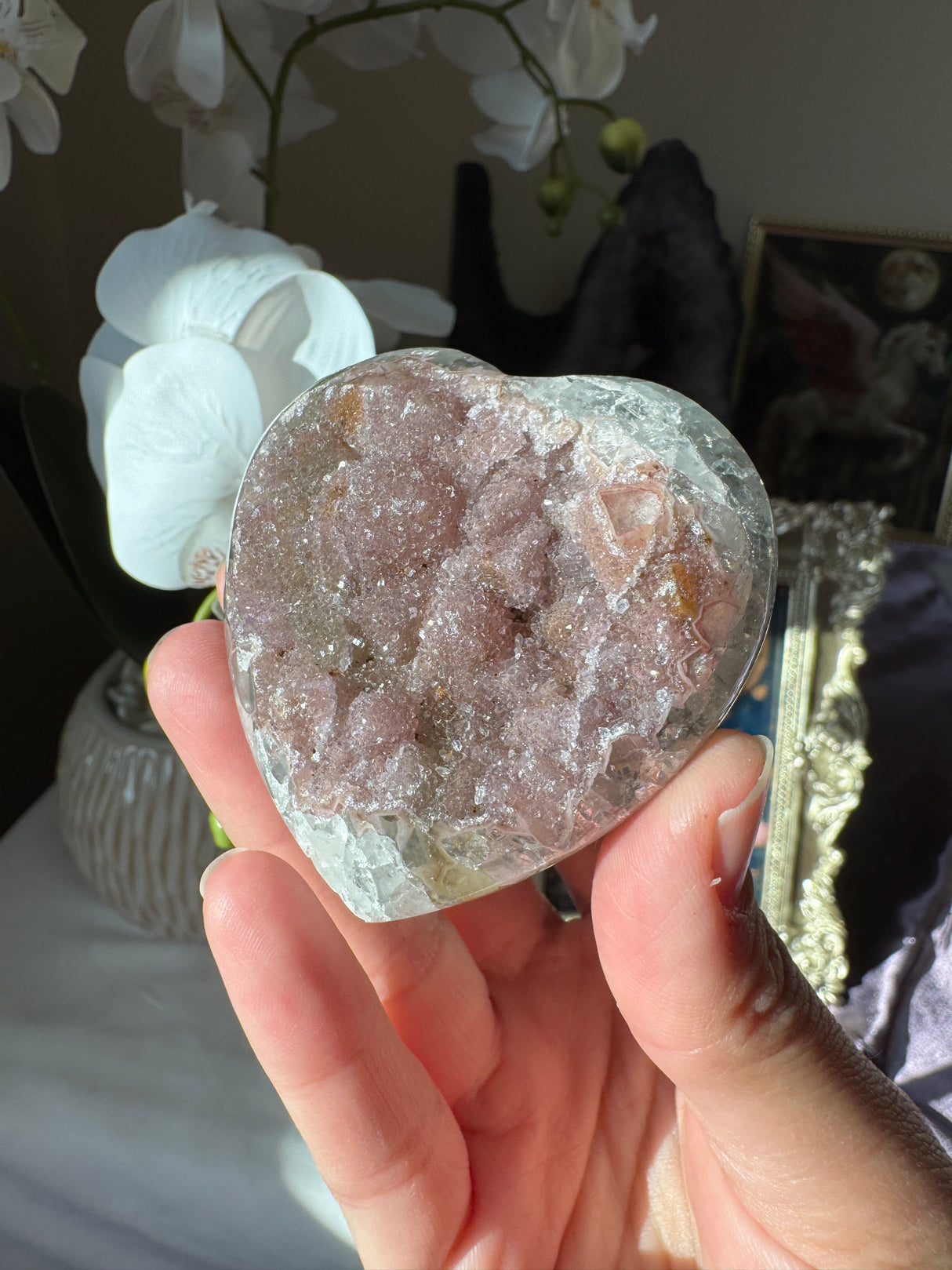 Pink Druzy Rainbow Amethyst Heart