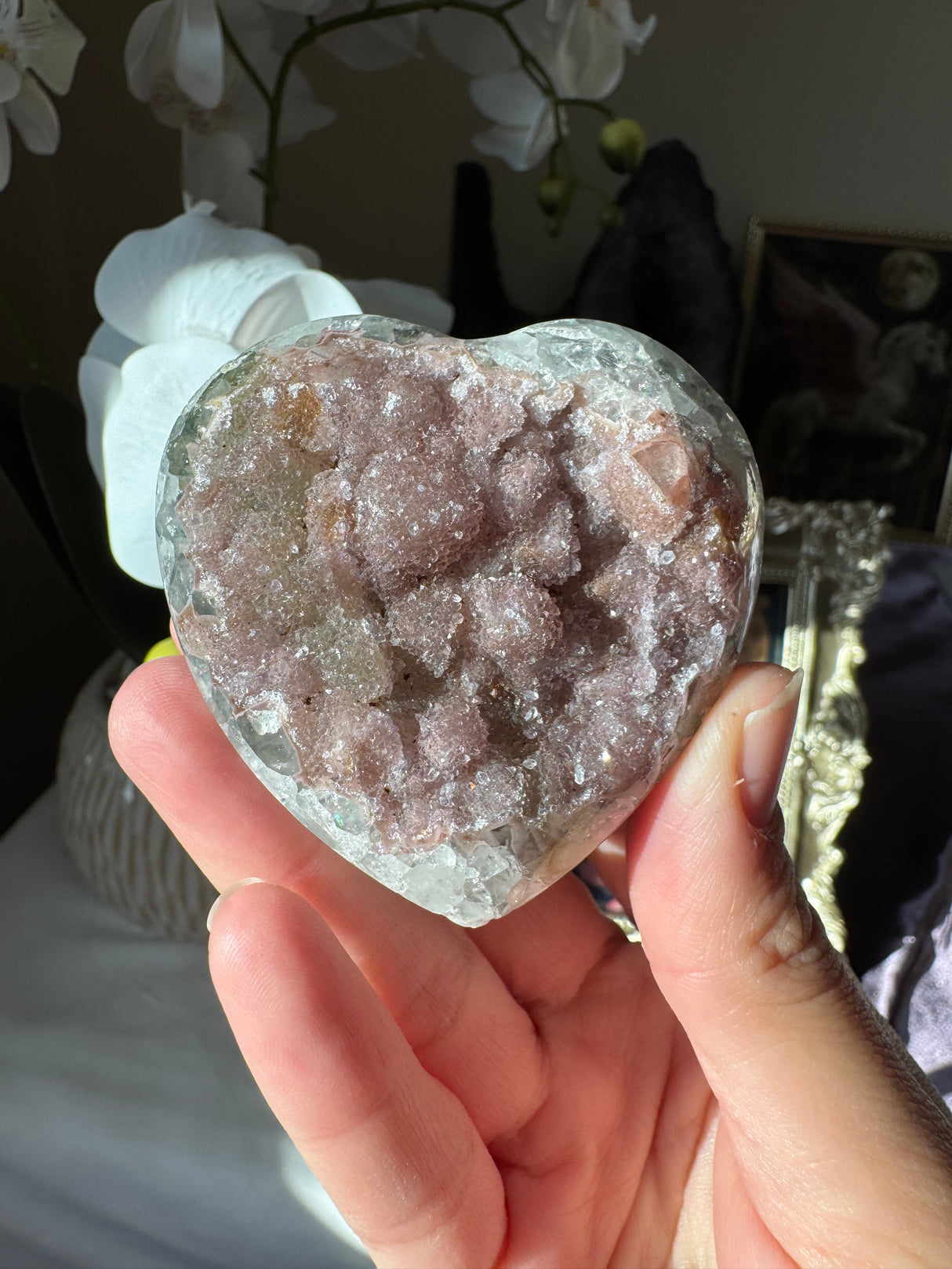 Pink Druzy Rainbow Amethyst Heart
