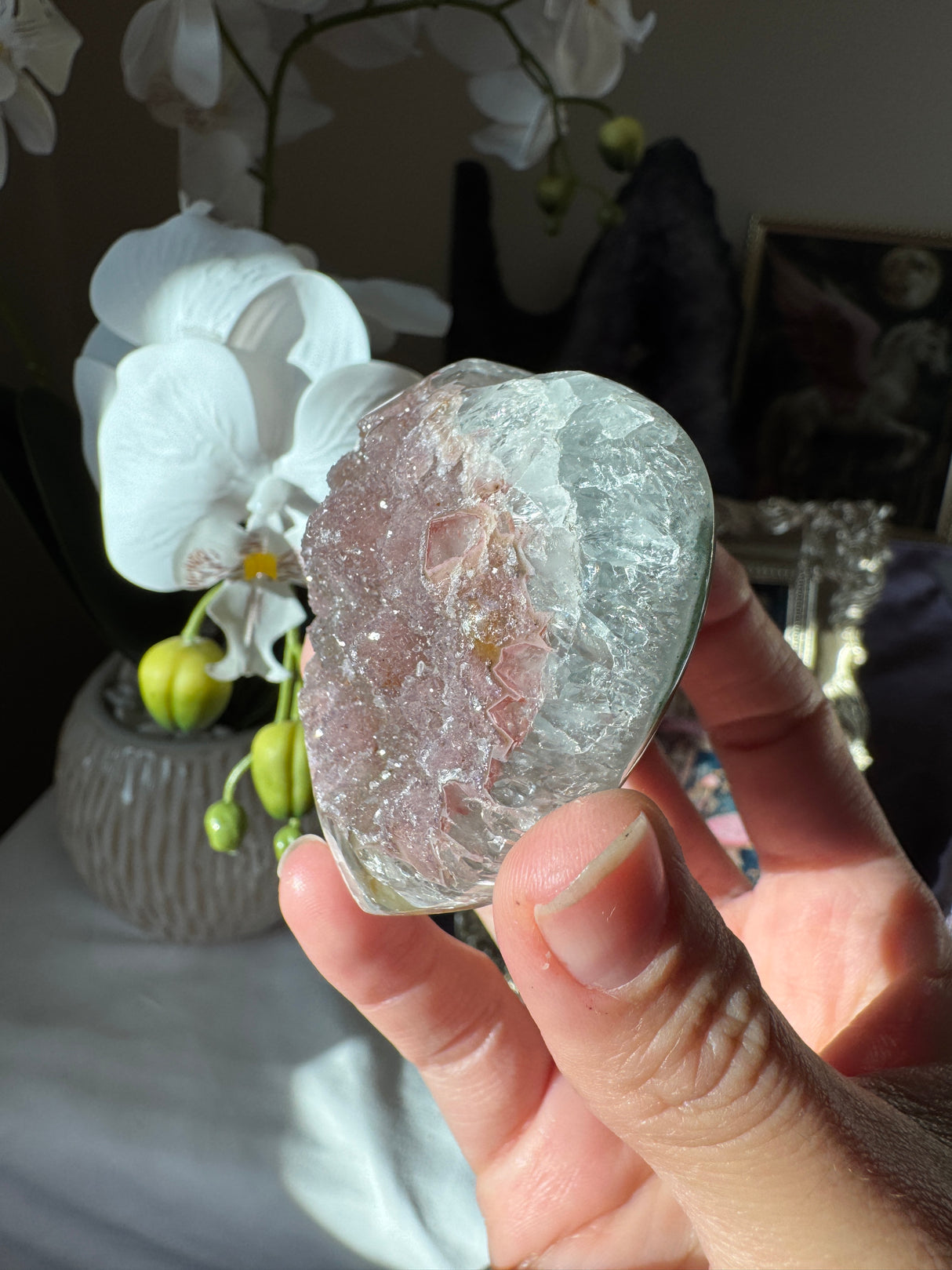 Pink Druzy Rainbow Amethyst Heart