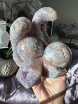 Flower Agate x Amethyst Snake Carving