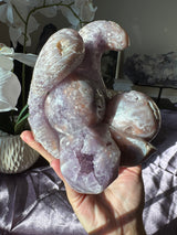 Flower Agate x Amethyst Snake Carving