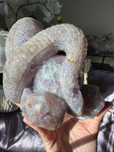 Flower Agate x Amethyst Snake Carving