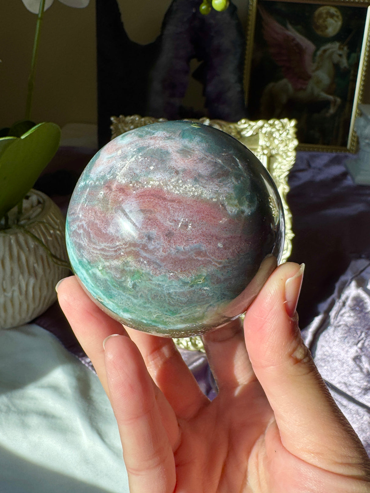 Pink & Teal Sea Jasper Sphere