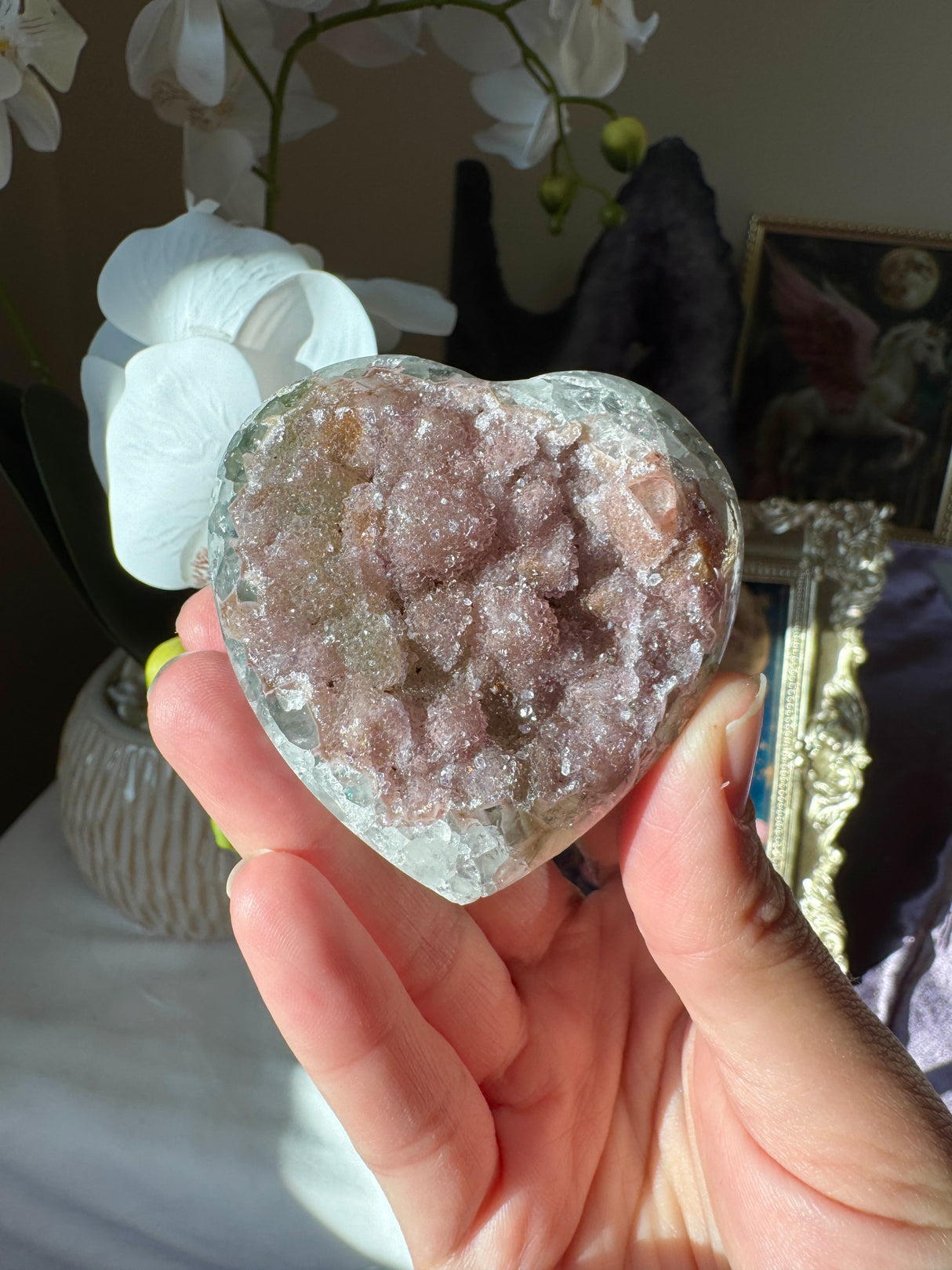 Pink Druzy Rainbow Amethyst Heart